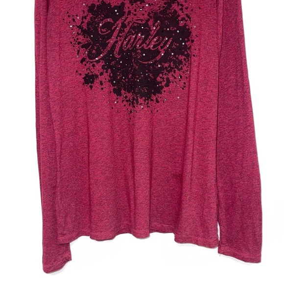 Harley-Davidson Long Sleeve‎ Shirt  Blouse Top Studded Rhinestone Red Women's 1W - Picture 7 of 7